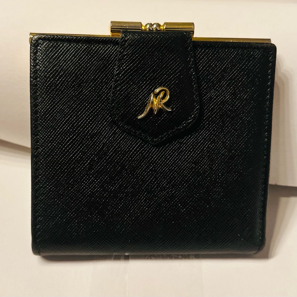 Vintage Nina Ricci Black Leather Wallet / Clutch – Textured Leather with Gold